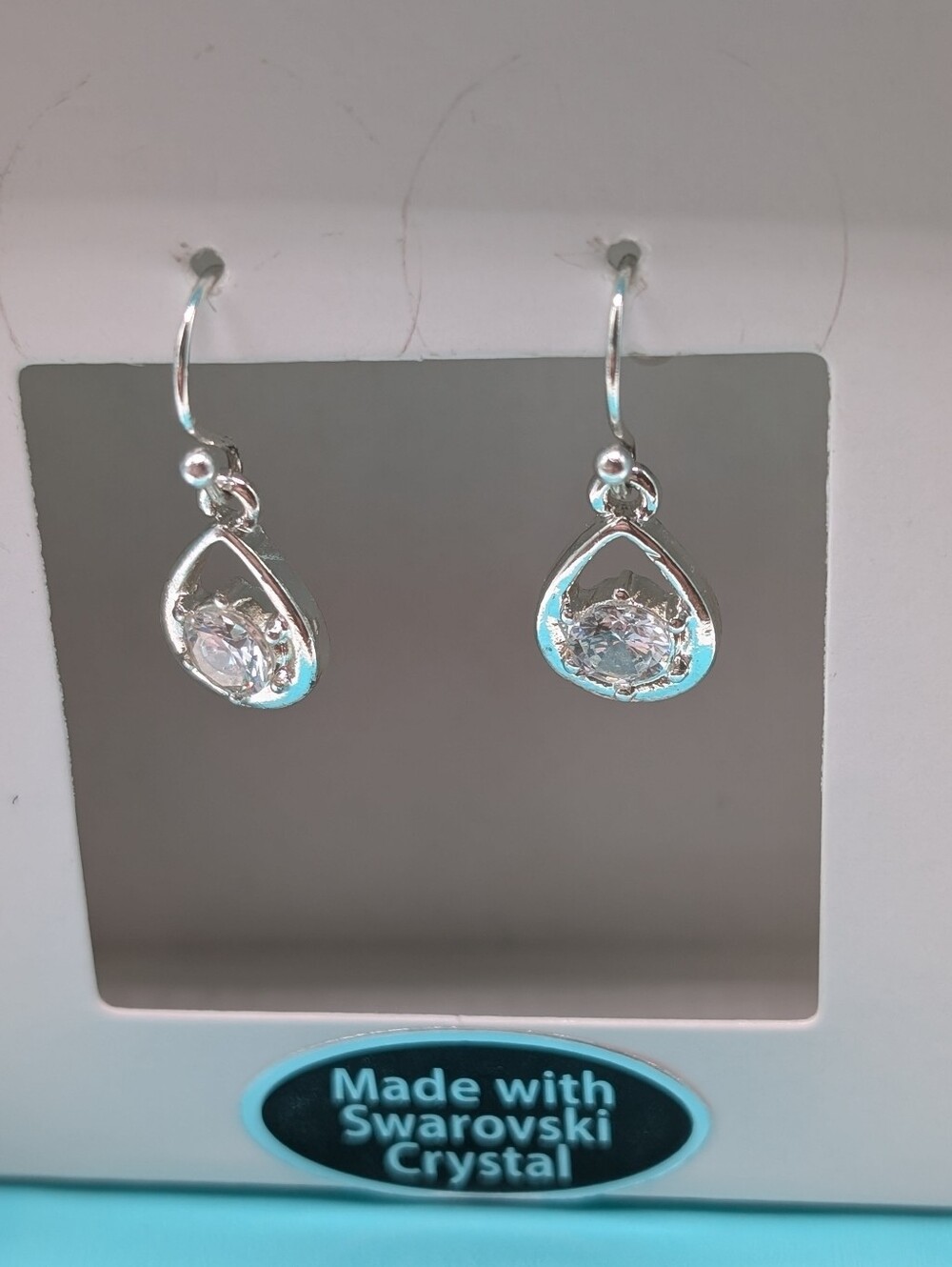 Silver Clear Crystal Teardrop Dangle Earrings Made With Swarovski Crystal NWOT